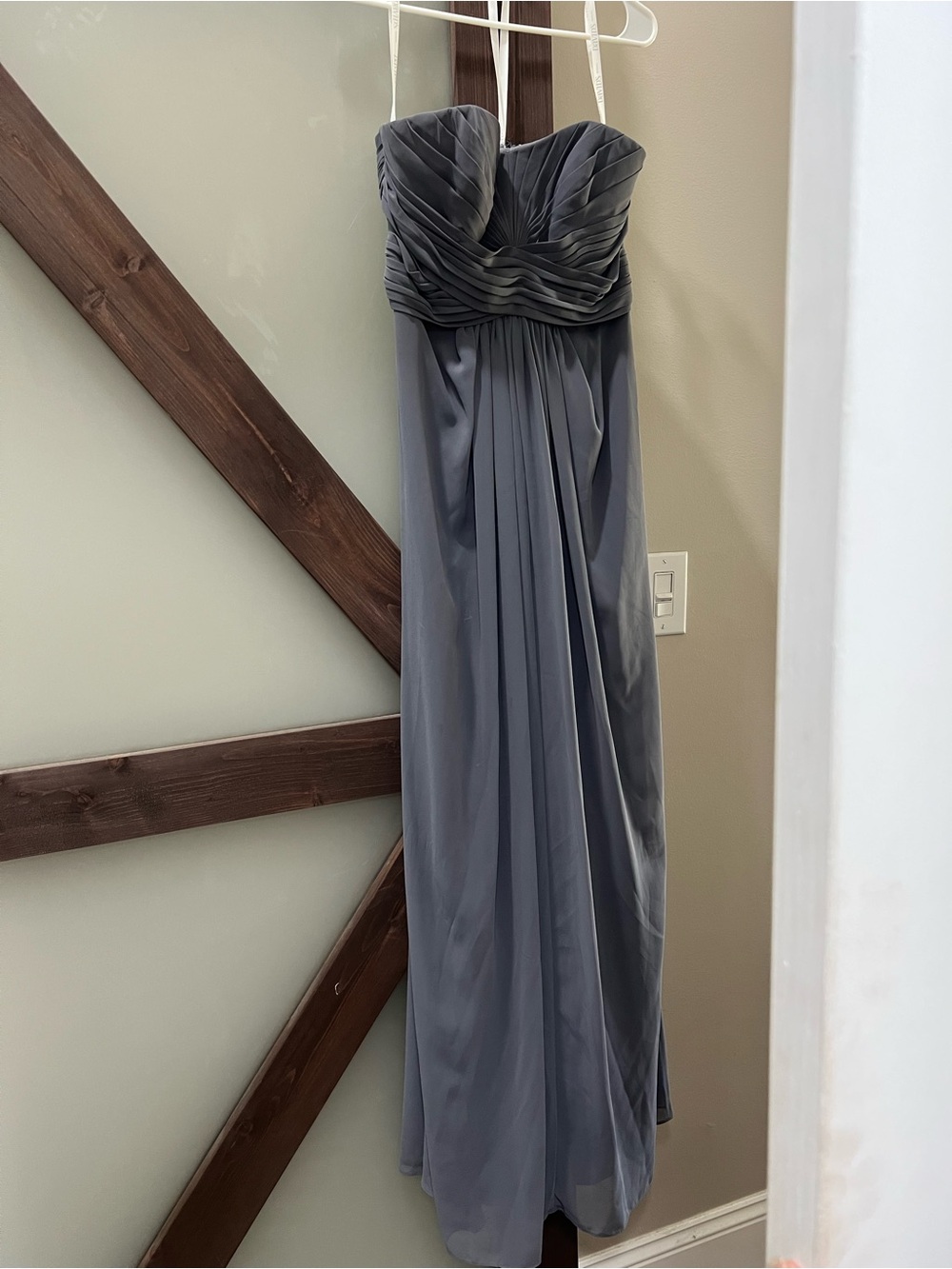David's Bridal Strapless Slate Grey Chiffon Gown